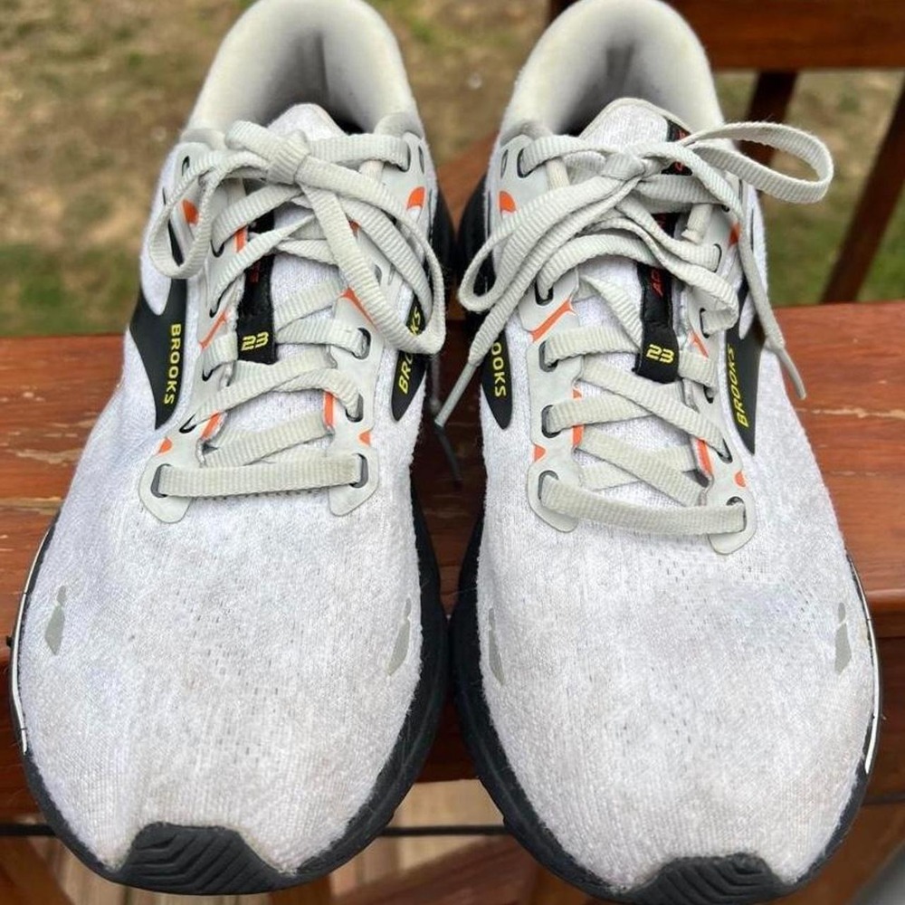Brooks Mens 8.5 Adrenaline GTS 23 Gray Black Orange Running Shoes 1103911D017
